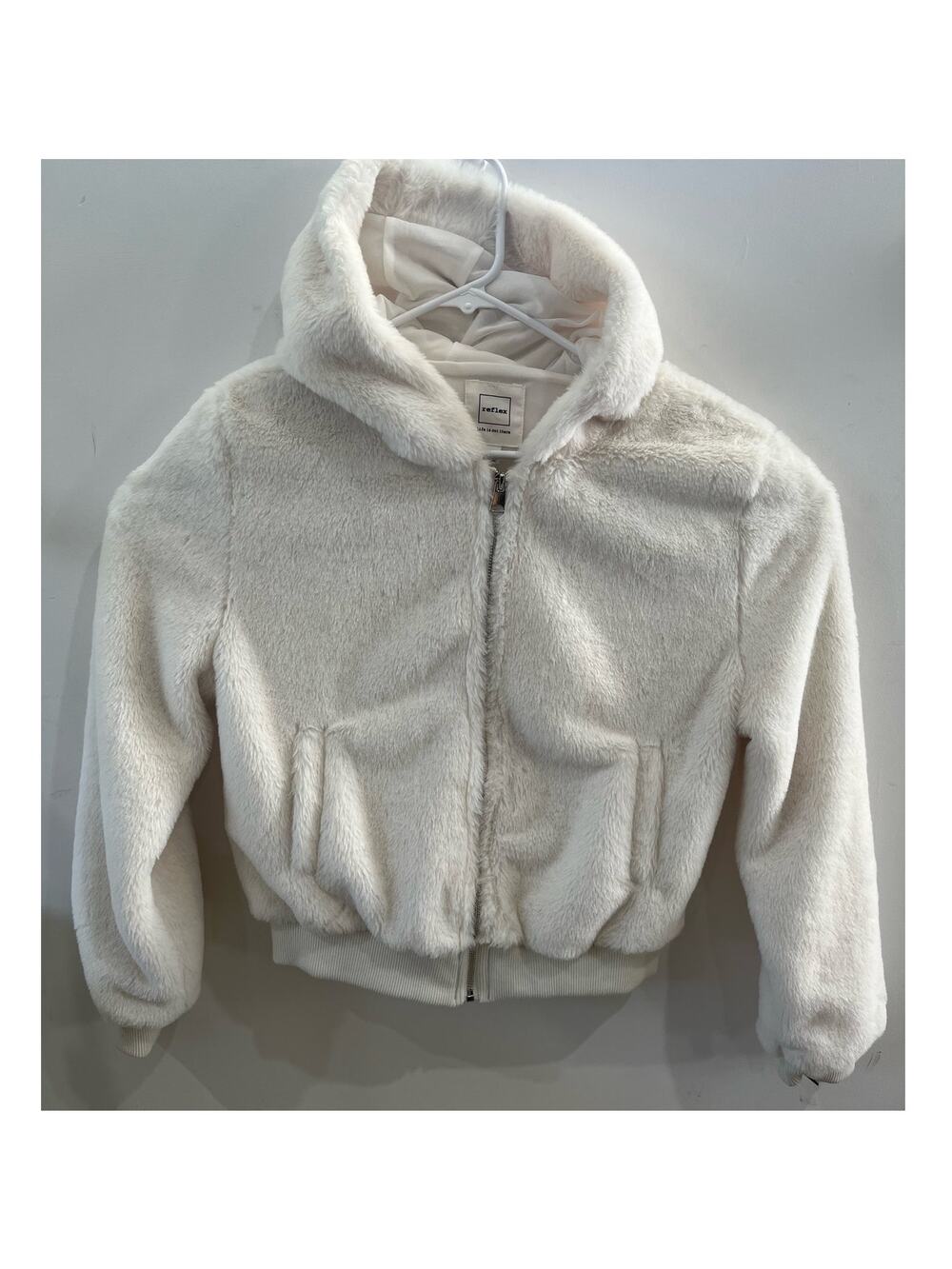 Reflex Life is Out There Fur White ZIP UP Hooded Sweater Size Medium